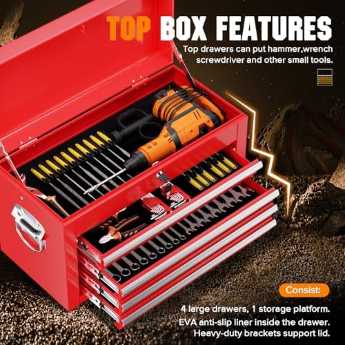Crownland 5-Drawer Rolling Tool Chest with Wheels, Red