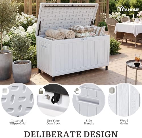 YITAHOME 90 Gallon Outdoor Deck Box with 6 Heavy-Duty Metal Legs & 2 Handle