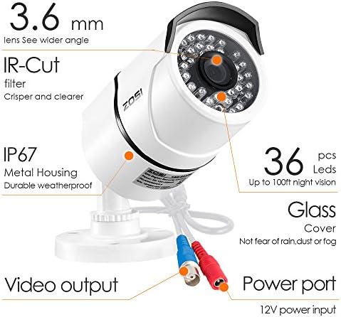 zosi 8-channel hd-tvi full 1080p video security system, close-up detail