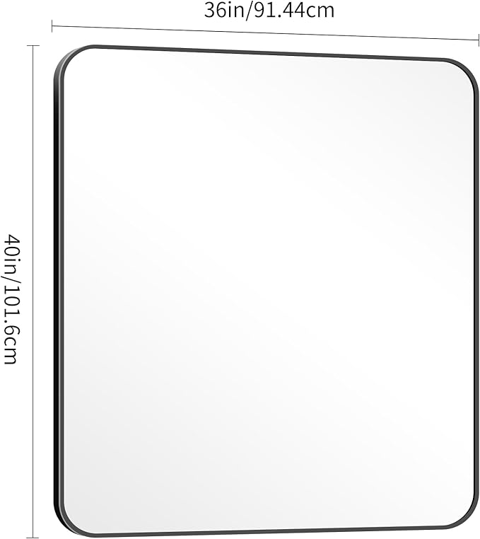 40" x 36"Bathroom Mirror, Matte Black Wall Mirror