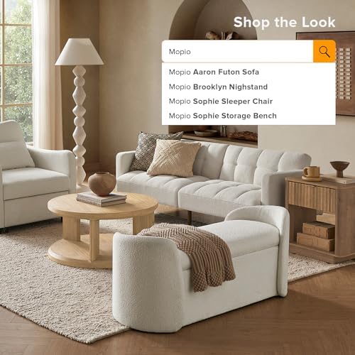 mopio Sophie 51" Ottoman Storage Bench, Entryway and Window Seating, End of Bed Curved Stool for King & Queen Bed, Storage Chest for Bedroom (Pearl White Boucle)