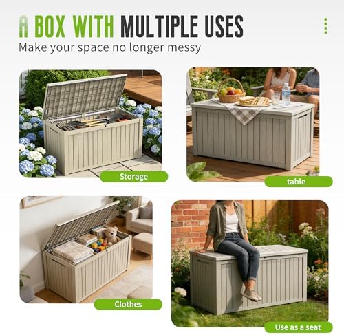 DRATO 200 Gallon Outdoor Storage Box Waterproof, Lockable Outdoor Deck Box