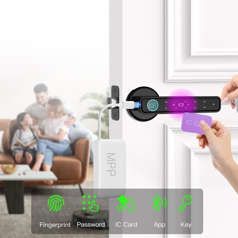 smart door knob & handle, fingerprint door lock, close-up detail