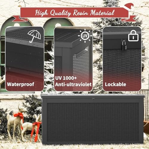NUNU LAB 320 Gallon Deck Box, Outdoor Storage Box Waterproof Lockable,Black