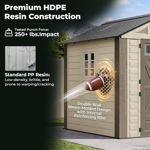 Resin Shed 8x8 FT Outdoor Storage Shed with Floor Included
