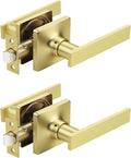Mengico 2 Pack Passage Door Levers Gold Finish, No-Locking Keyless Square Door