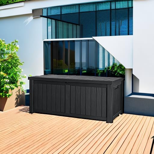 devoko 120 gallon resin deck box waterproof indoor, side view
