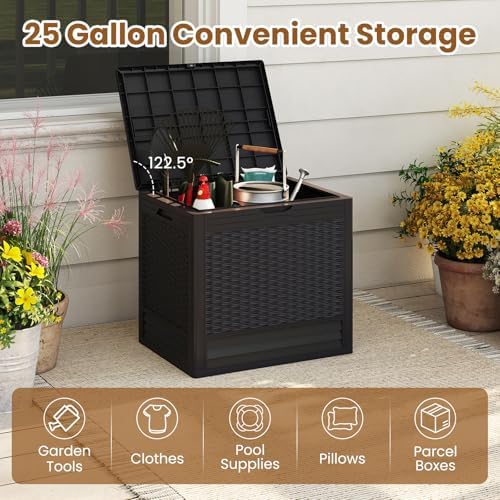 Tangkula 25 Gallon Waterproof Outdoor Storage Box with Lockable Lid