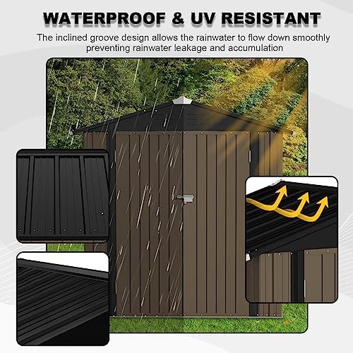 JUMMICO Metal Outdoor Storage Shed, 6 x 4 FT, Brown