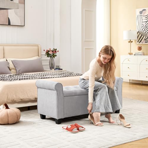 49" End of Bed Storage Bench for Bedroom, Upholstered Storage Ottoman
