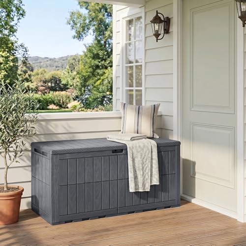 Tangkula 120 Gallon Waterproof Outdoor Storage Box with Lockable Lid
