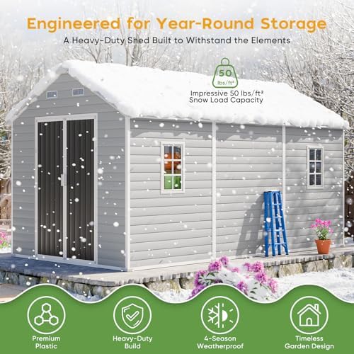 WACASA 8x14 FT Deep Resin Plastic Outdoor Storage Shed, Floor Included
