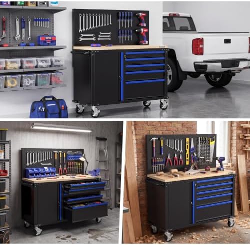 WORKPRO 52" x 20" Rolling Tool Chest with Pegboard, 5-Drawer & 1-Door