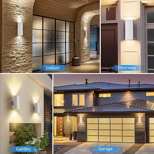 wowlite White Square Outdoor Wall Sconces, Dusk to Dawn, Up & Down, 2 Pack