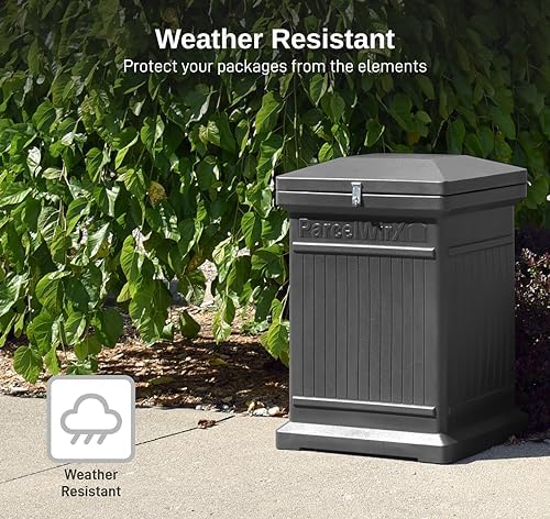 RTS Home Accents ParcelWirx Premium Vertical Storage Cabinet/Lockable Package Delivery Box with Hinged Lid, Graphite