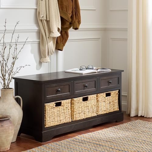 SAFAVIEH Home Collection – Damien Dark Chocolate 6-Drawer Storage Bench, Mixed-Material Cottage Design, Fully Assembled (AMH5701F)