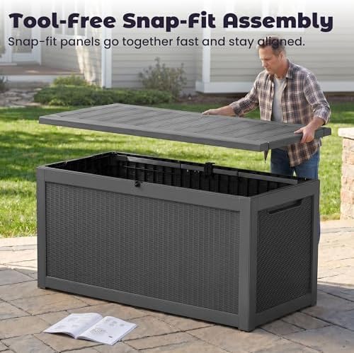 PatioZen Outdoor Storage Box Waterproof Extra Large 360 Gal Lockable, Black