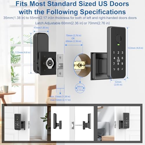 Foxgard Smart Fingerprint Door Lock, 5-in-1 Fingerprint Door Knob, Black