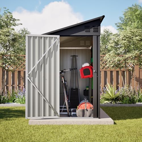 YOPTO 4×8 FT Lean-to Metal Shed with Steel Foundation Frame