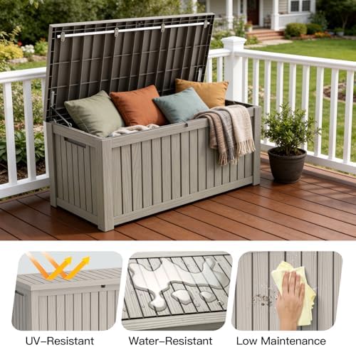 Mars Villa Deck Box, Outdoor Storage Box Waterproof, 120 Gallon, Grey