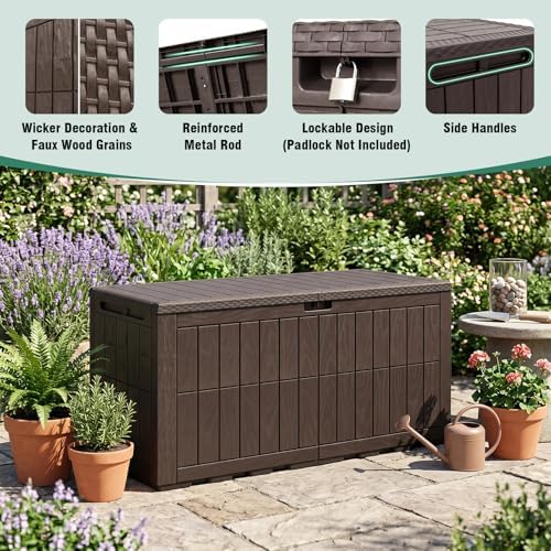Tangkula 100 Gallon Outdoor Storage Box with Lockable Lid