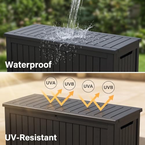 300 Gallon Resin Deck Box Waterproof Outdoor Storage Box for Patio Furniture Pool Accessories Indoor Storage for Cushion Garden Tools, Black