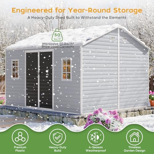 WACASA 10x12 FT Large Resin Plastic Outdoor Storage Shed with Floor