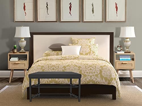 Finnhomy Entryway Shoe Rack with Cushioned Seat, Shoe Bench for Entry, 2 Shelves Storage Bench w/Faux Leather Top Bed Bench, Black