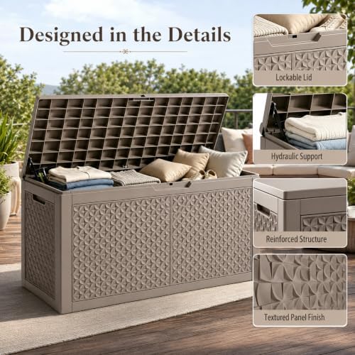 Outdoor Storage Box Resin Deck Box Waterproof Gray Petal 126 Gallon