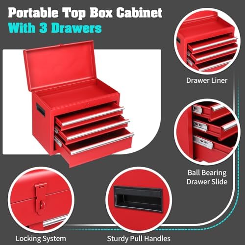 Winado 4-Drawer Rolling Tool Chest, 2-in-1 Large Storage Toolbox, Red