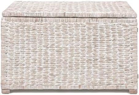 happimess Anada 30" Storage Trunk Wicker Weave Water Hyacinth, White Wash