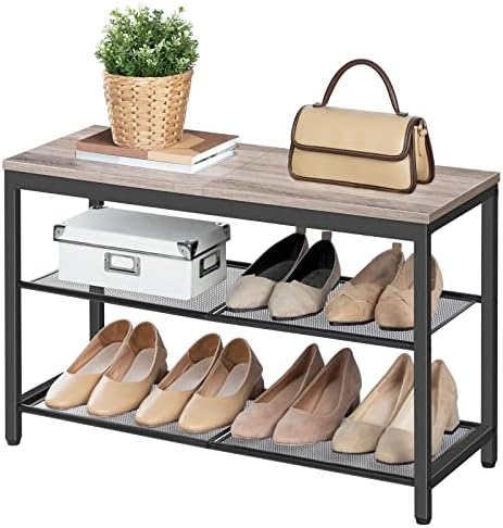 HOOBRO Shoe Bench, 3-Tier Shoe Rack,Industrial Shoe Organizer Storage Bench