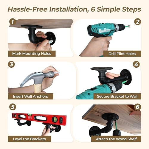 Industrial L Pipe Shelf Brackets for 9-18 in Depth Wood Heavy-Duty 3/4" Iron,Wall Mount Floating Shelf Bracket L Metal Pipe Shelving Brackets for Wood-Black DIY Pipe Shelves(8.5*3.1 Inch 4 Pack)