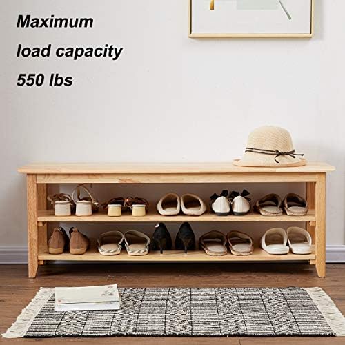 XKZG Shoe Rack Bench Wooden Storage Bench Entryway Bench, Natural, 47.2"