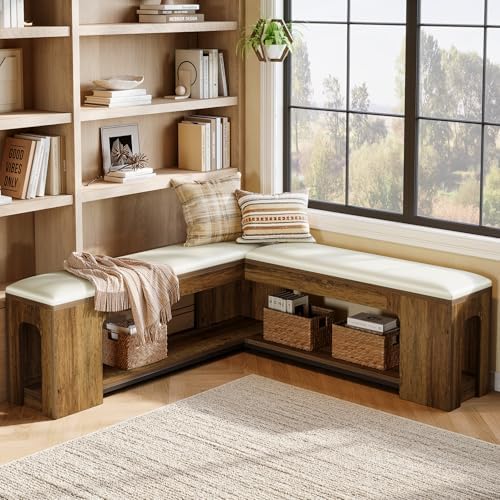 Tribesigns L Shaped Corner Bench with Removable Seat Cushion, 47.24" Farmhouse Breakfast Nook Bench, Corner Bench for Kitchen, Dining Room, Living Room