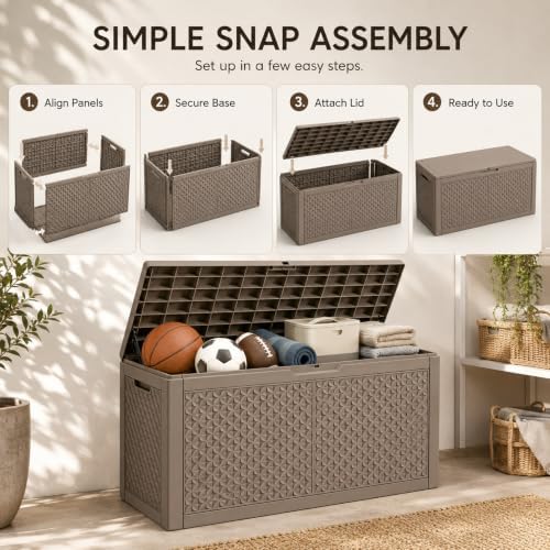 Outdoor Storage Box Resin Deck Box Waterproof Gray Petal 126 Gallon