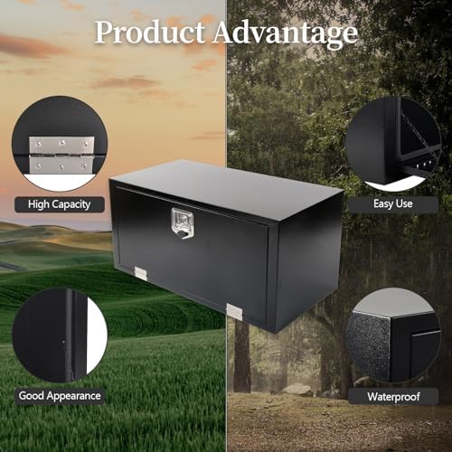 36'' Heavy Duty Truck Tool Box Steel for UnderBed Trailer Outdoor Car with Lock and Key - 36 x 18 x 18 Inch Black Underbody Toolbox