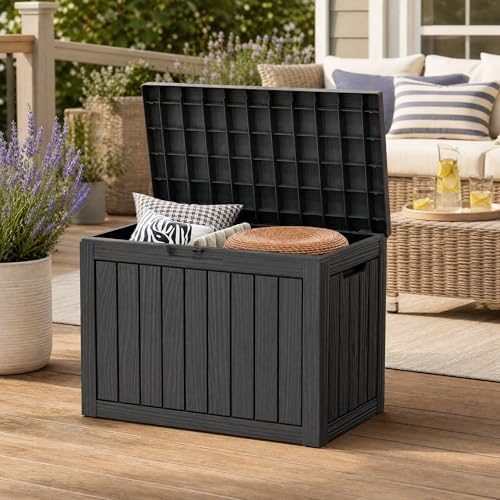 Outdoor Storage Box Resin Deck Box Waterproof Black 51 Gallon