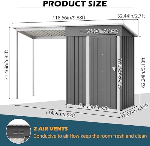 YOPTO 5×3 FT Outdoor Storage Shed with Pergola, Lean-to Metal Shed