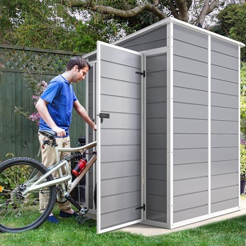 DWVO 5x4FT Resin Outdoor Storage Shed with Floor, Waterproof Tool Shed