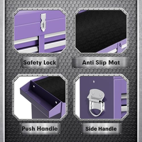 5-Drawer Rolling Tool Chest - Heavy-Duty Steel Tool Cabinet with Detachable Top Box, Locking Wheels & Security System for Garage/Workshop, 2-in-1 Design (Purple)