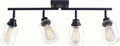 4-Light Black Ceiling Track Lighting E26 Clear Glass Light Fixture | Black metal 4 adjustable heads, clear glass semi flush mount E26 track light for kitchen, bathroom, living room