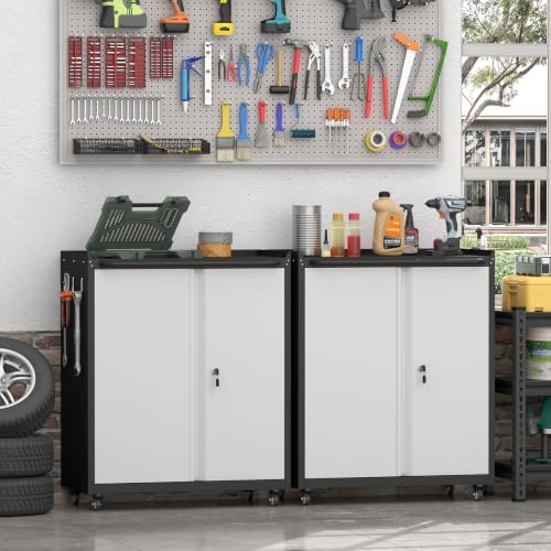 IRONFFICE Metal Tool Chest, Garage Storage Cabinet with Adjustable Shelves, Locking Cabinet with Caster, Steel Locker for Garage, Basement, Warehouse