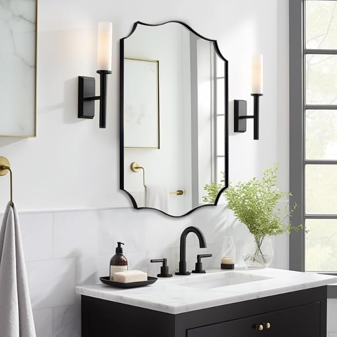 ANDY STAR Black Bathroom Vanity Mirror, 22x30 Irregular Wall Mirror, Scalloped