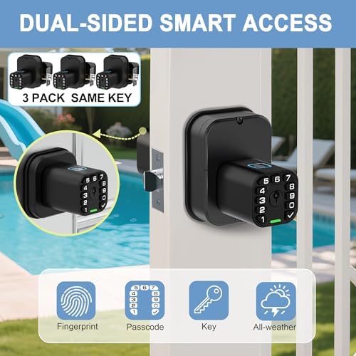 Richelock IU53 Double-Sided Fingerprint & Keypad Door Lock, All-Weather, Fully Waterproof Biometric Entry with Dual-Sided Codes, Same Key Both Sides for for Outdoor, Indoor, Gate, Fence