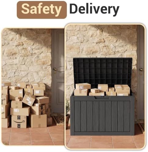 DRATO 60Gal Weatherproof Resin Deck Box, Black Lockable Outdoor Storage Bin