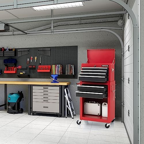ERGOMASTER Rolling Tool Chest Cabinet Big Capacity Storage with Wheels and Lock Key, Portable Tool-Box Organizer with Sliding Drawers - 6 Drawers & BlackRed