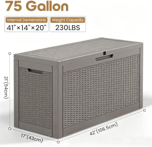 Outdoor Storage Box Waterproof, 75 Gallon Deck Box for Patio Storage
