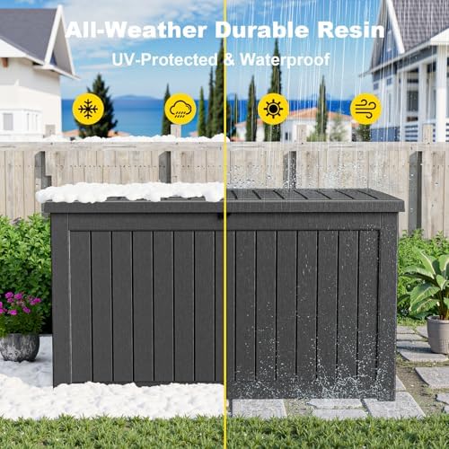 ROJIK Outdoor Storage Housing Deck Box-Waterproof Patio Furniture,Garden Tools,Cushions,Pool Accessories Storage Waterproof Resin Box with Capacity (280 Gal & Black)