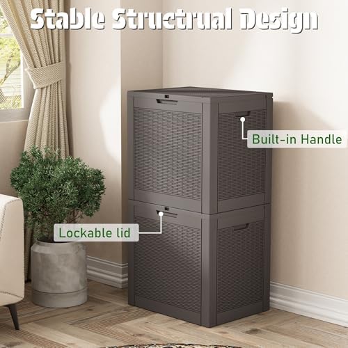 NUNU LAB 30 Gallon Outdoor Storage Box Waterproof, Outside Package Delivery Deck Boxes with Lockable Lid, Backyard Storage Bin For Garden Tools, Patio Cushions Accessories, Gray